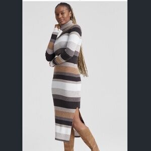CHARTER CLUB Women's Cashmere Striped Turtleneck Midi Dress MEDIUM